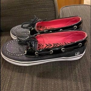 Girls Sperry slip on shimmery shoes